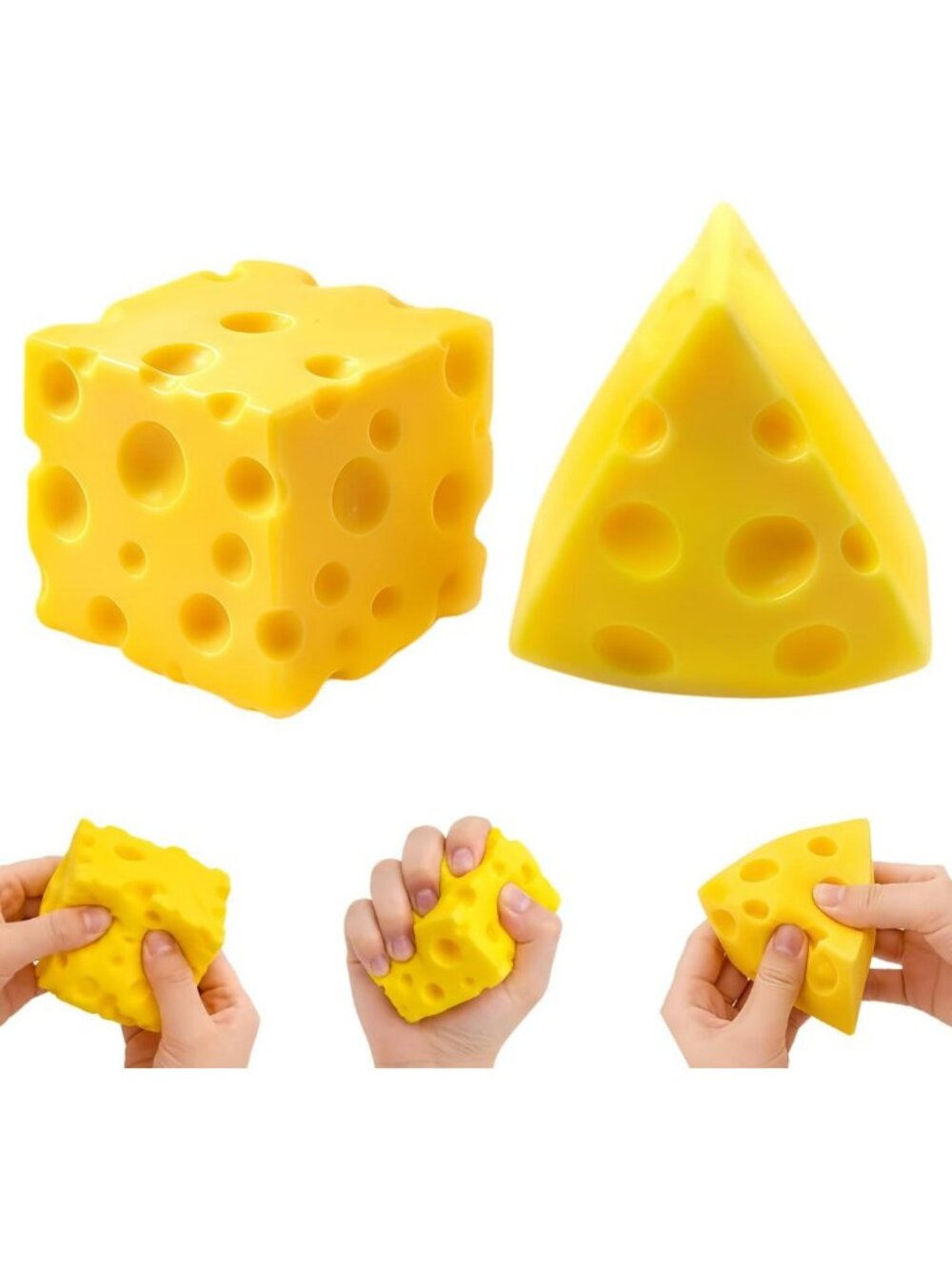2PCS Soft Yellow Cheese Squishy Toy - Stress Relief Fidget & Sensory Desk Toy